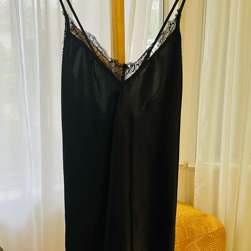 Black Lace Trim Slip Dress